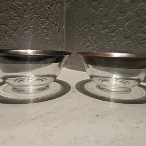 Set of 2 MCM Silver Rimmed Nut and Appetizer Glass Bowls Dorothy Thorpe 5"x2.5"